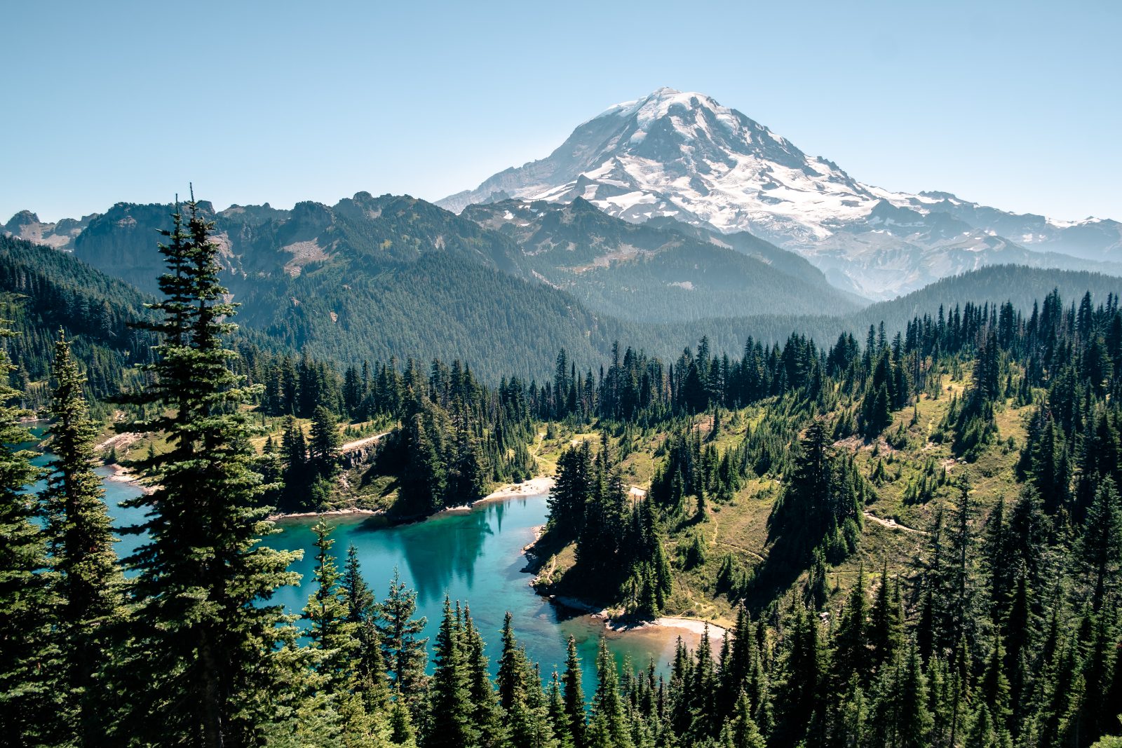 Mount Rainier above an alpine lake in Washington