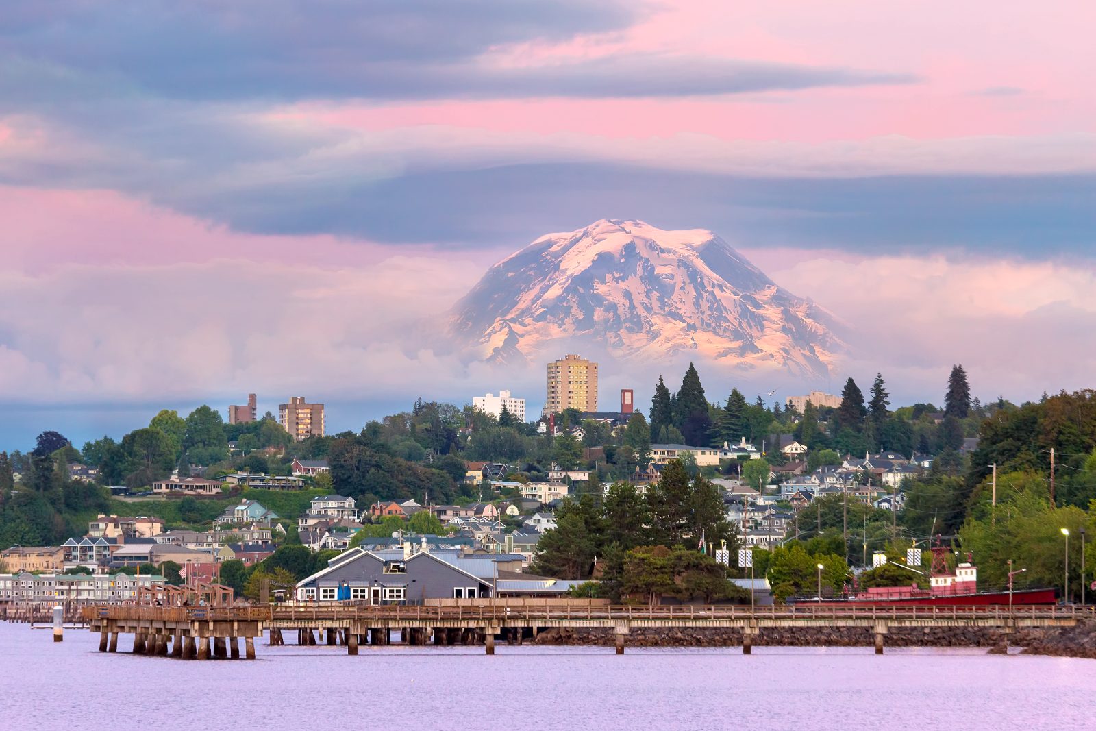 Mount Rainier over the Washington waterfront